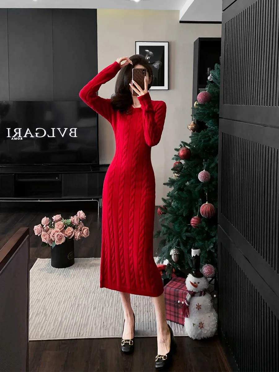 Idle Sle Осенне-зимний утолщенный свитер с круглым вырезом и длинными рукавами