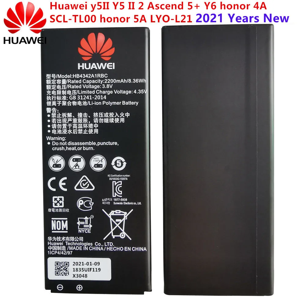 

Hua Wei 100% Orginal HB4342A1RBC 2200mAh Battery For Huawei Honor 4A Honor 5A LYO-L21 Y5II Ascend 5 + Y6 SCL-TL00 CUN-U29