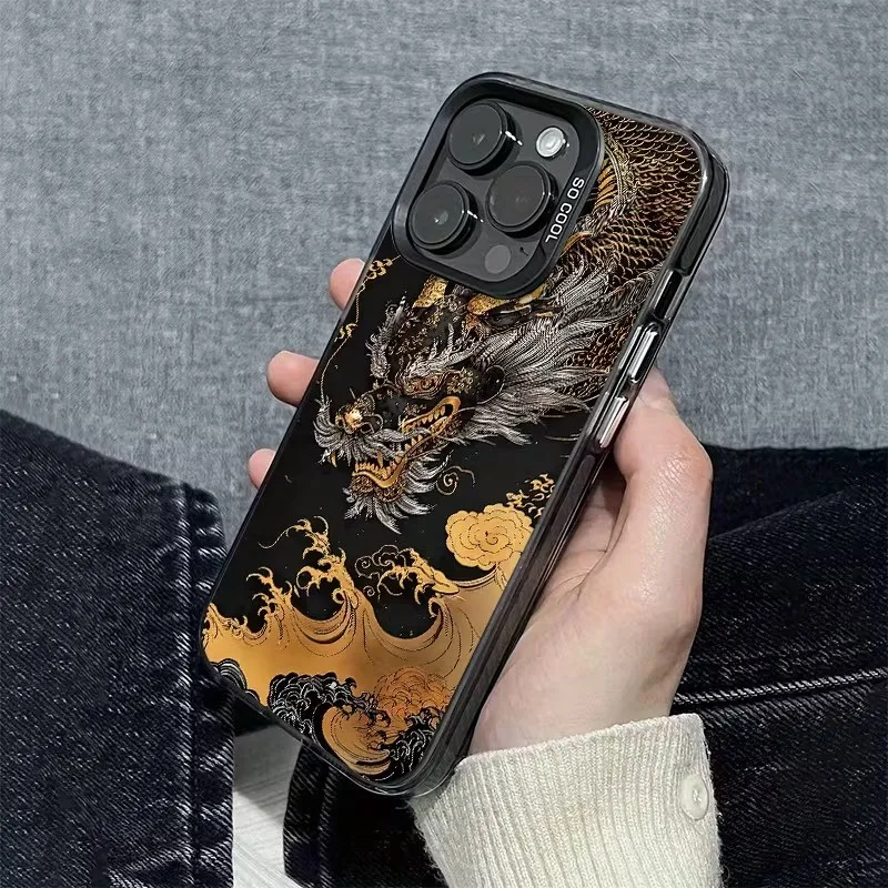 Фото Чехол для телефона Xiaomi Redmi Note 14 13 12 11 Pro Plus 4G 5G 12S 11S 10S 13C 14C 15C Черный золотой дракон с рисунком покрытия №2