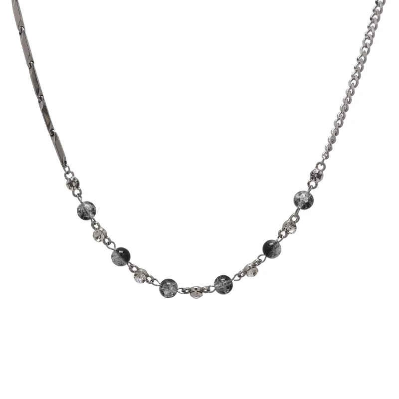 

Original New Black Ice Cracked Beads Round Water Diamond Splice Necklace with Retro Trendy Accessories Cool Trend