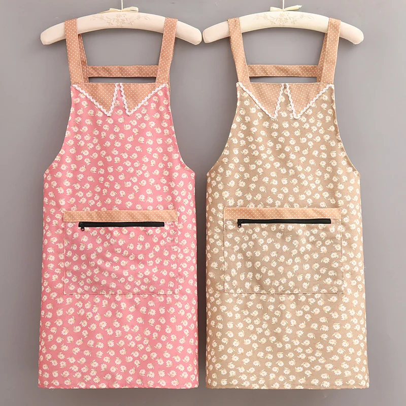 

Фартук из плотного хлопка с двойным карманом на молнии для женского кухонного приготовления пищи, маслостойкий, износостойкий, прочный и ды...