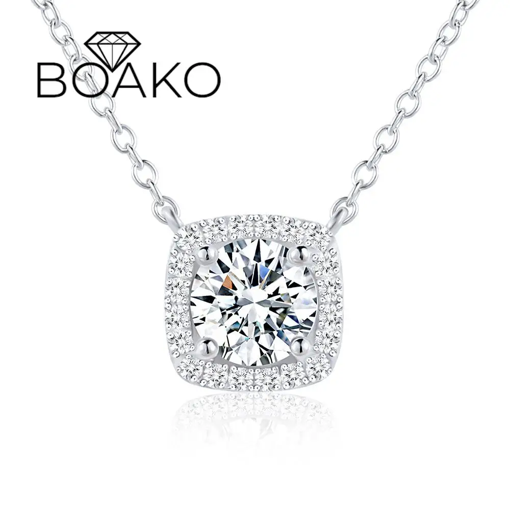

BOAKO 1 Carat Square Brilliant Cut 100% Moissanite Necklace For Women 925 Sterling Silver Wedding Band Bridal Fine Jewelry