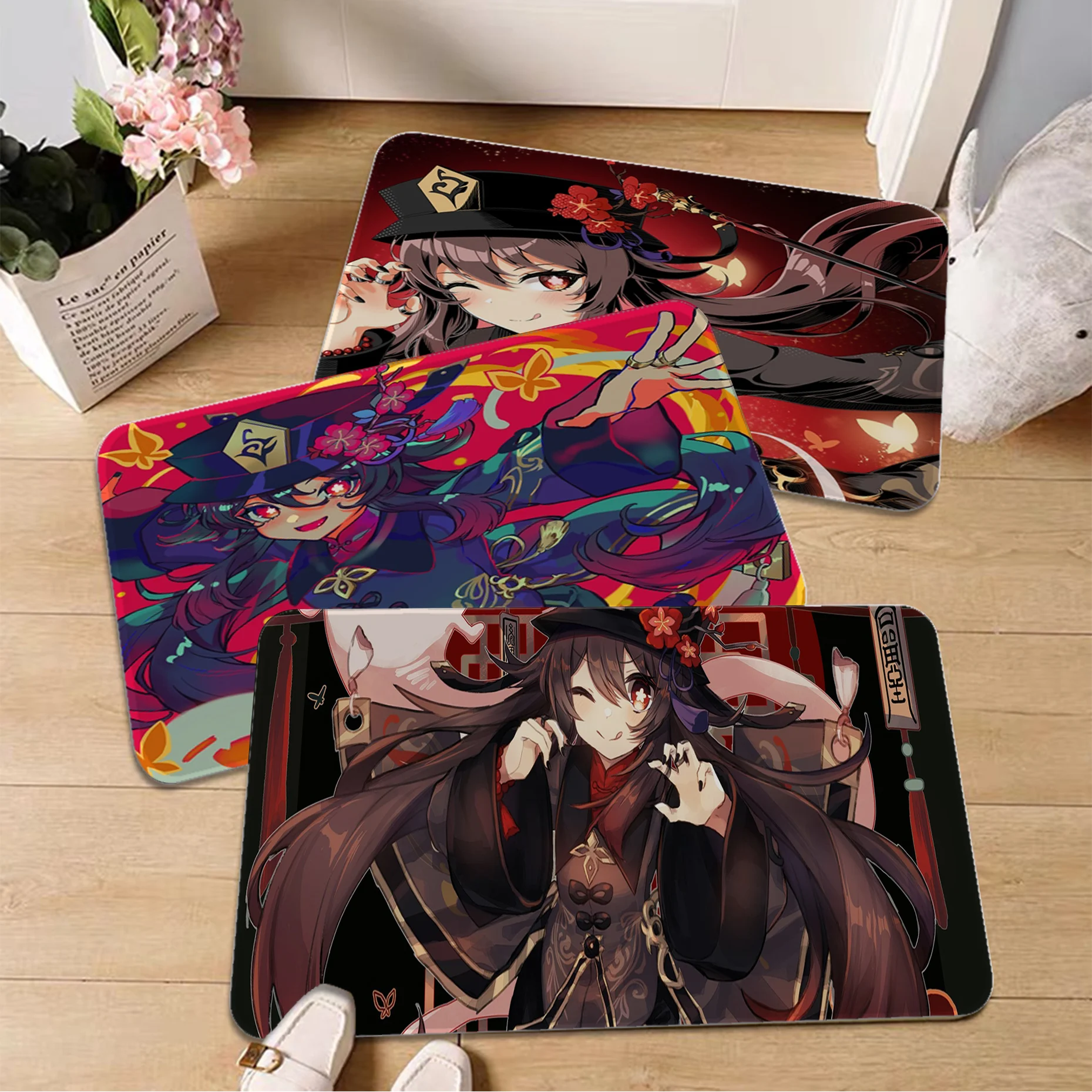 

Ударопрочный коврик Hu Tao Genshin для входной двери, украшение для детской комнаты, спальни, балкона, Противоскользящий коврик для гостиной, ковр...