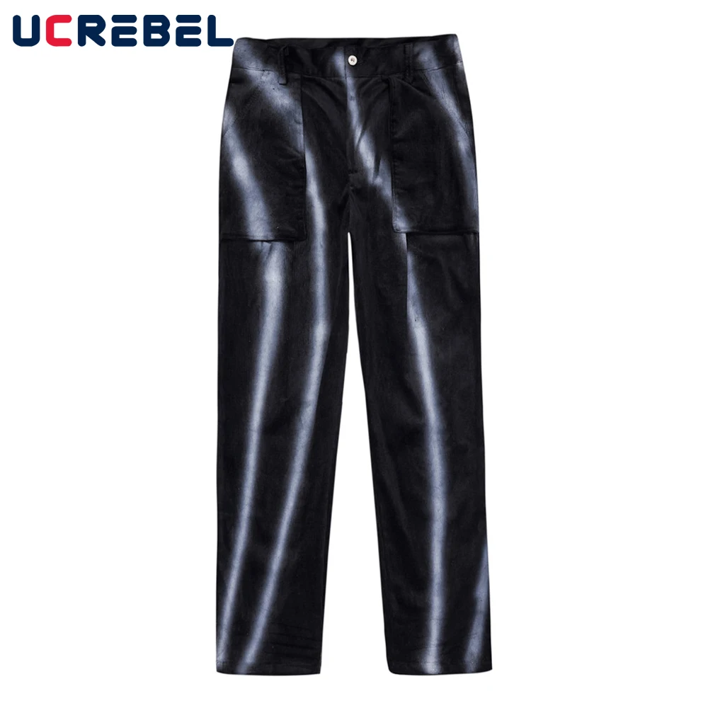 

Gradient Dyed Corduroy Trousers Mens Streetwear Casual Pants High Street Loose Straight-leg Pants Men