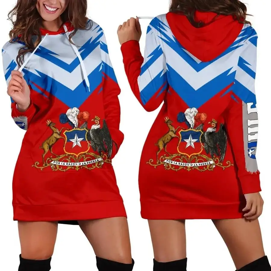 

Chile Flag hoodie dress vintage Harajuku 3D printed flag jumper casual sexy female hoodie dress