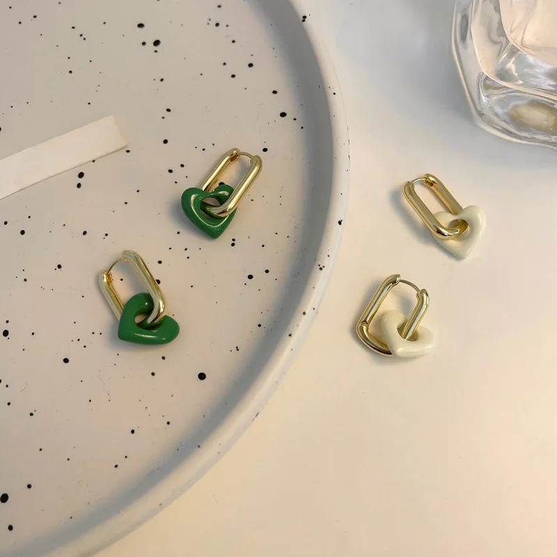 Mihan Modern Jewelry Heart Earrings Popular Design Elegant Temperament Golden Plated White Green Drop For Women Gifts |