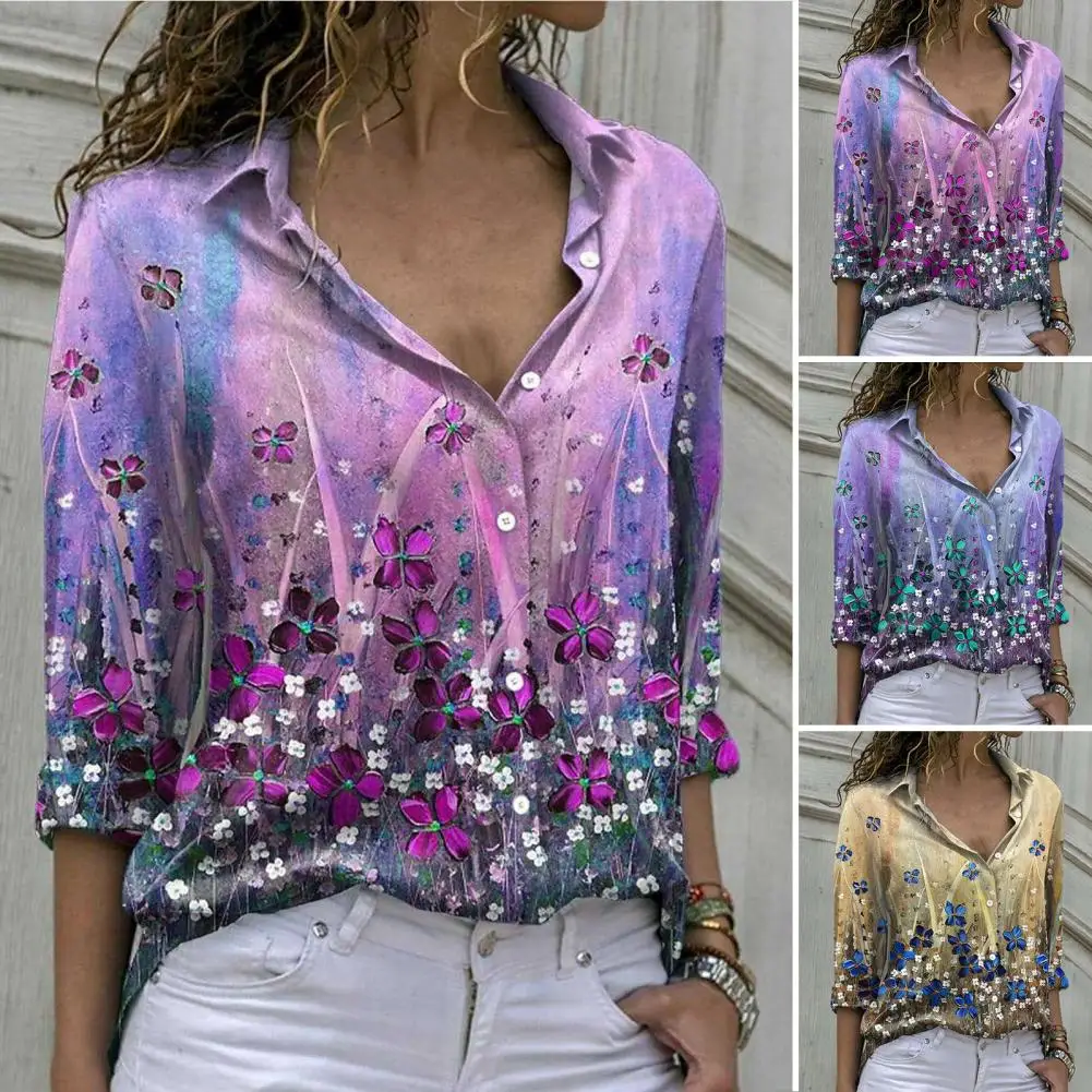 

New Long Sleeve Women Shirt Fashion Loose Single-breasted Floral Print Shirt Women Casual Women Tops