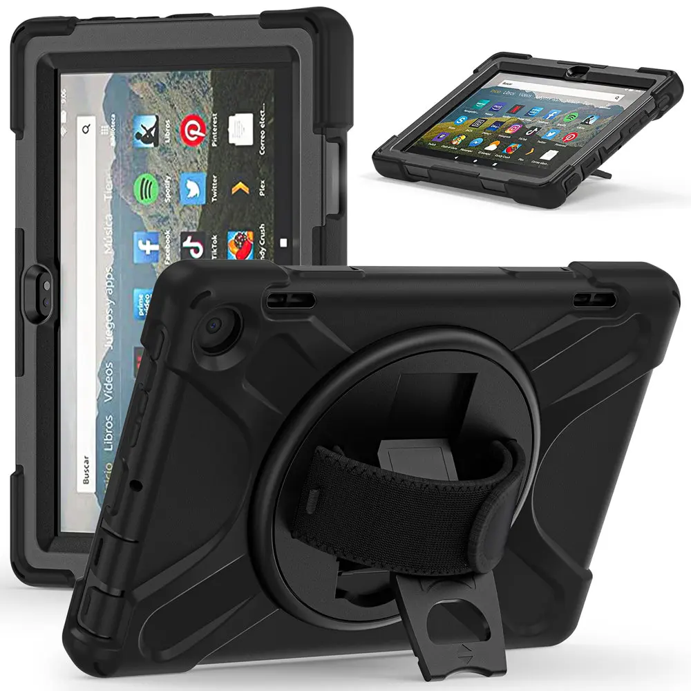 

For kindle Fire HD 8 2022 12th HD8 Plus Heavy Duty Cover With Hand/Shoulder Strap For Fire HD 8 2020 10th 8th 2018 Tablet Cover