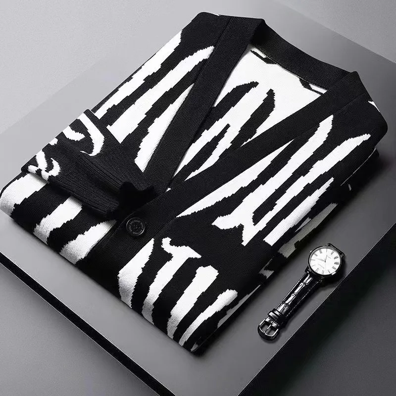 

Модный красивый кардиган с граффити, мужской свитер, Новинка весна-осень 2023, корейский вязаный кардиган, повседневная мужская одежда