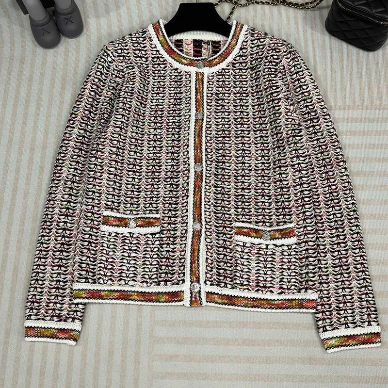 

23 Autumn Fashion Wool Knit Cardigan Elegent O-neck Long Sleeve Button Up Jacket Casual Chic Splicing Webbing High Sense Outwear