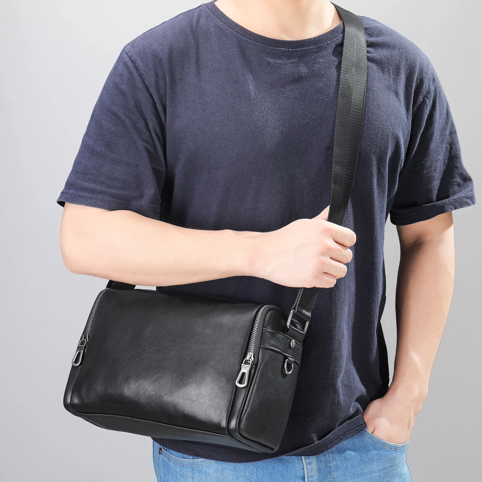 Men Shoulder Bag Cow Leather Briefcases Cowhide Leather Handbags Male Zipper Messenger Bags For Ipad Male Shoulder Bag For Man