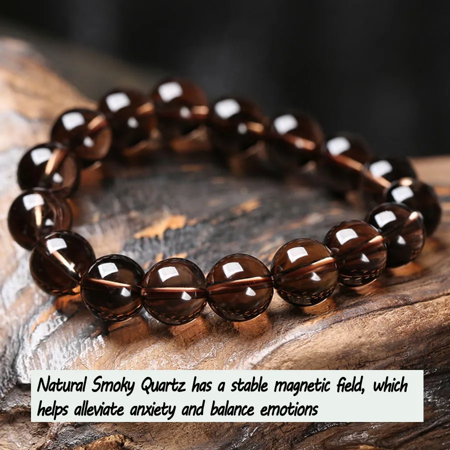 5A Natural Smoky Quartz Tea Color Crystal Stone Beaded Bracelet Women Men Aesthetic Handmade Elastic Jewelry Balance Emotions
