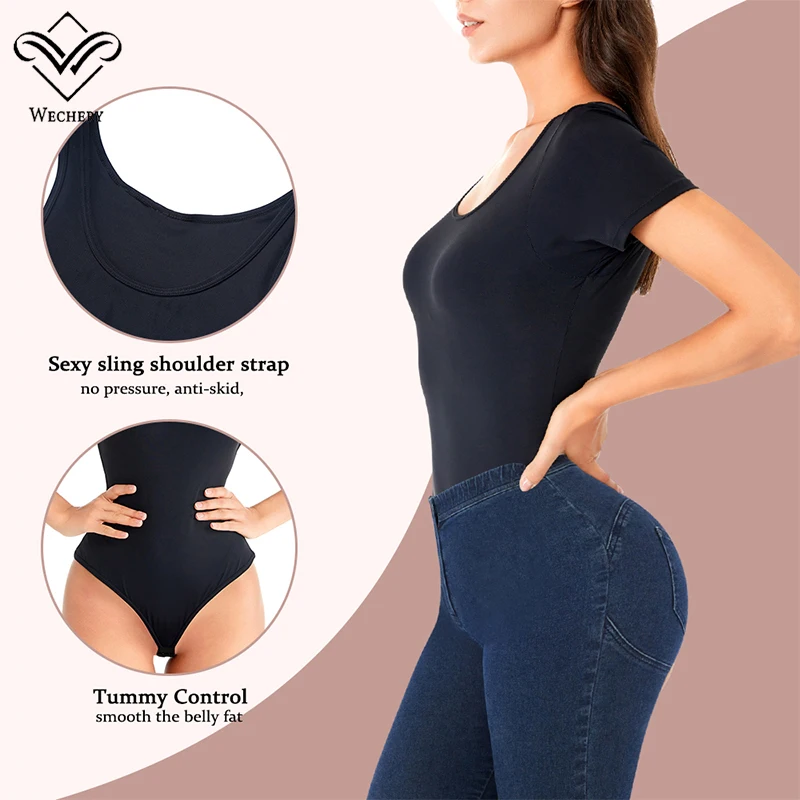 Black Skinny Bodysuit Short Sleeve Women Body Streetwear Sexy Bodycon Shapewear Top Stretch Waist Shaper