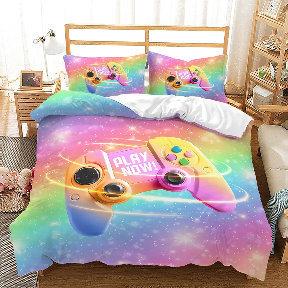 Colorful New 3D Gamepad Bedding Set Gaming Gamer Duvet Cover Set with Pillowcase Double Full King Size Bed Linen for Teens Kids