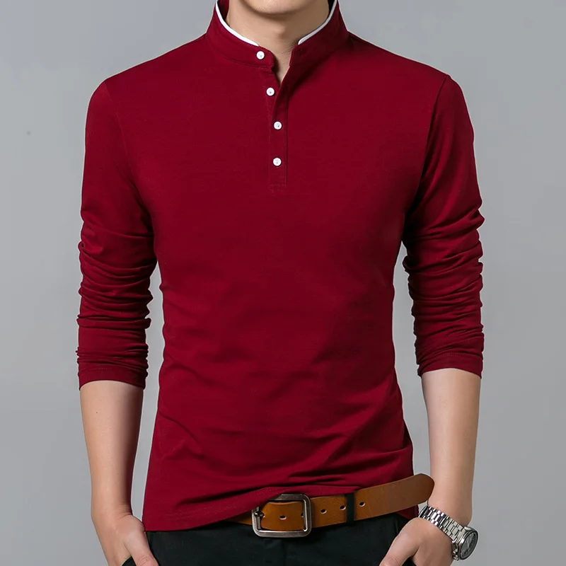 

A1038-Men’s Pure Cotton Tshirts Mandarin Collar Long Sleeve Comfy Shirt Single-breasted Soft Upper Outer for Spring