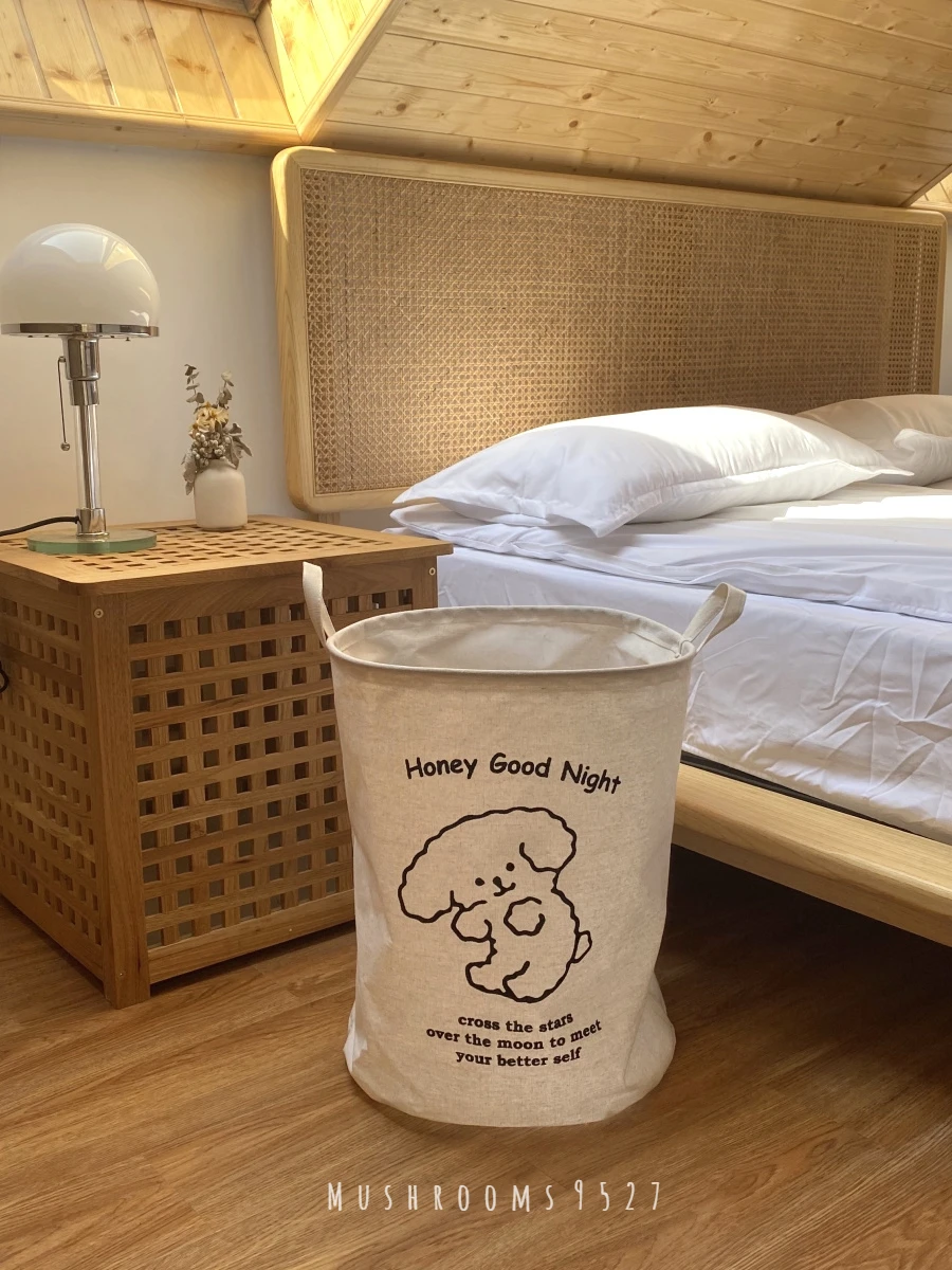 

Korea Cartoon Cute Storage Bucket Fabric Finishing Basket Cotton and Linen Waterproof Bedroom Home Bear Dirty Clothes Hamper