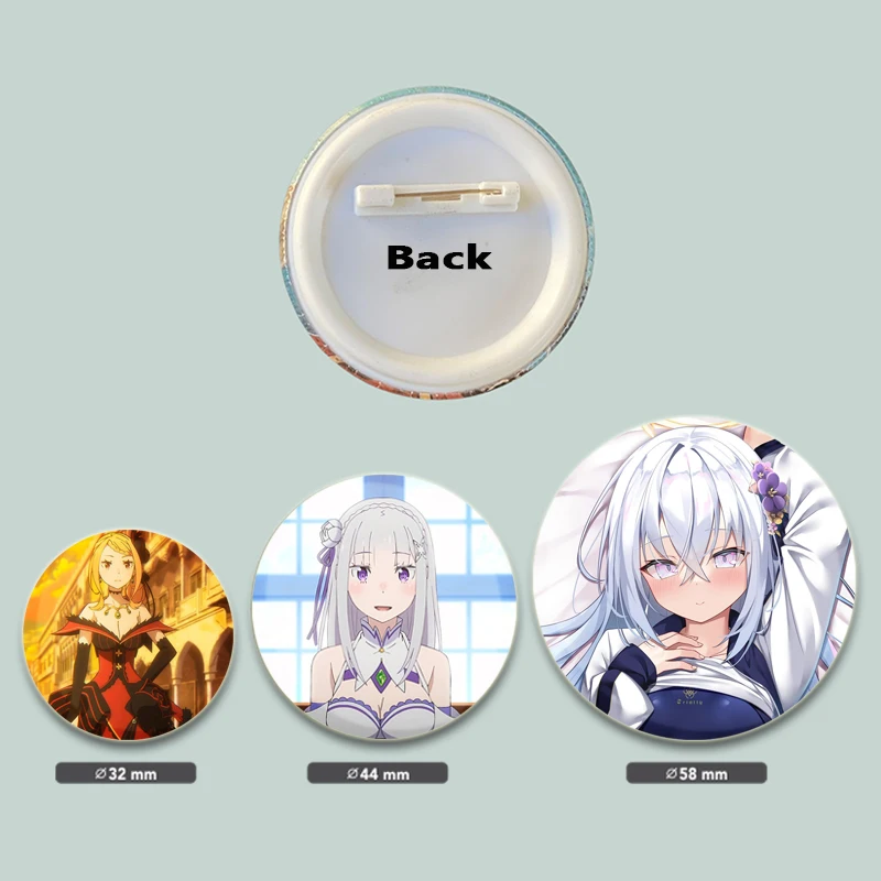 Anime ReZero Kara Hajimeru Isekai Seikatsu 3rd Season Brooches Cartoon Characters Badges Snap Button Pin for Backpack Decoration