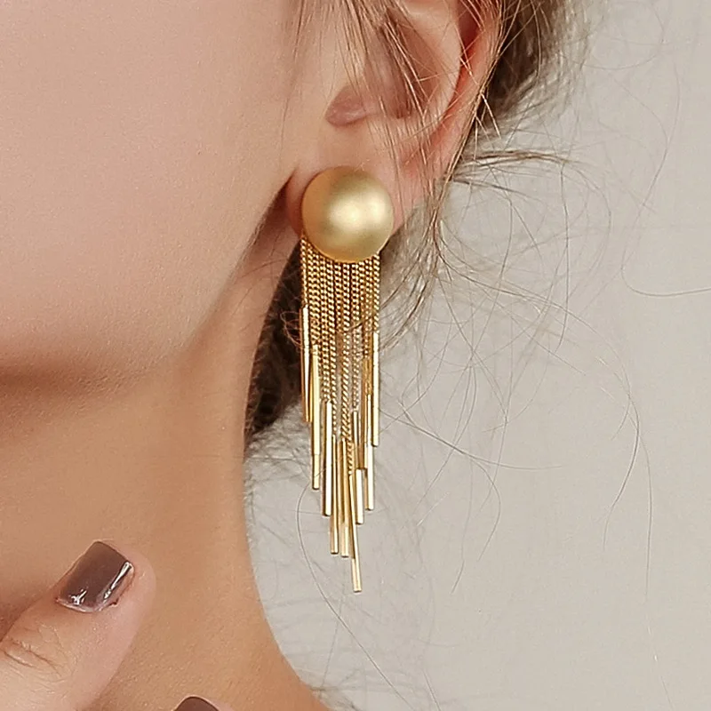 

Fashion Statement Earring Long Metal Chain Gold Color Bling Tassels Earrings for Women Ms Wedding Jewelry Daily Pendant Gift