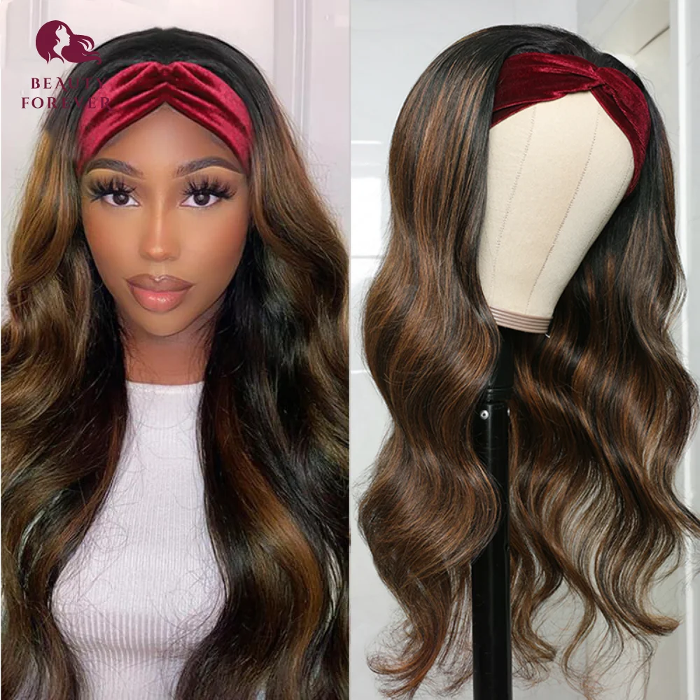 Beautyforever Balayage Ombre Highlight Headband Wig Glueless #FB30 Colored Body Wave Headband Wigs Wear And Go Human Hair Wigs