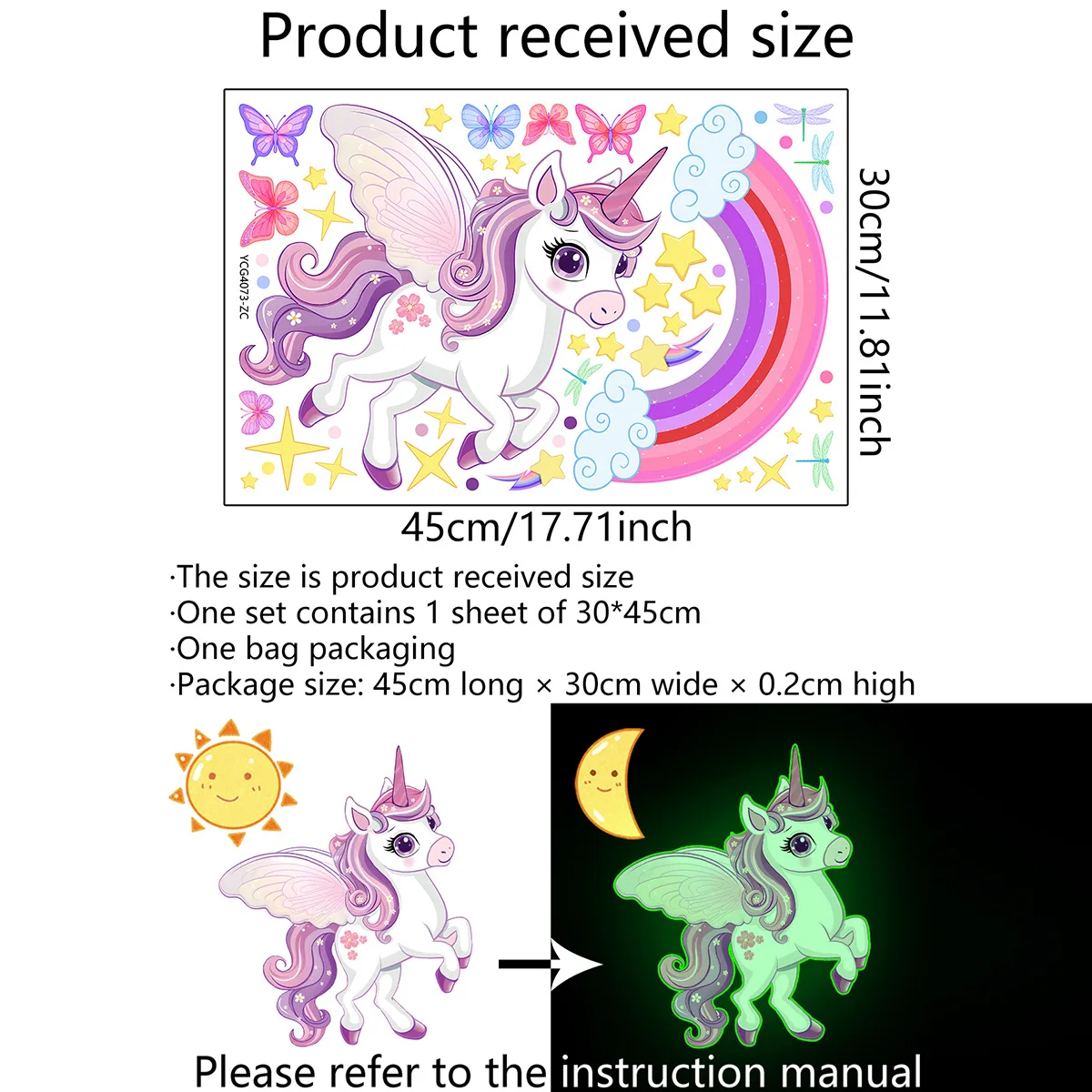 

Радужные наклейки на стену с единорогом, ПВХ