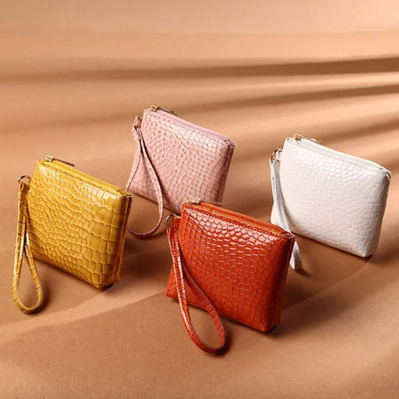 Женский мини-кошелек на молнии с крокодиловым узором однотонная сумка из