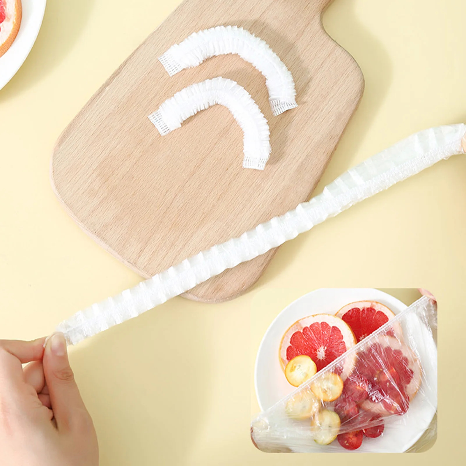 

100 Pcs Food Storage Cover Disposable Food Plastic Wraps Storage Stretchable Band Wrap Bowl Covers Fruit Plate Lid Wrap Seal
