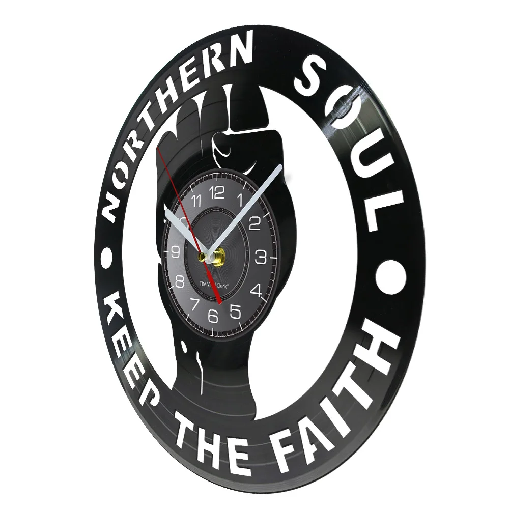 Фото Винтажные настенные часы с виниловой пластиной и надписью «Keep The Faith» №3