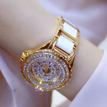 BS bee sister Luxury Brand Women Watches Full Diamond Watch Gold Bracelet Ceramic Strap Female Waterproof Quartz Watches Golden 2