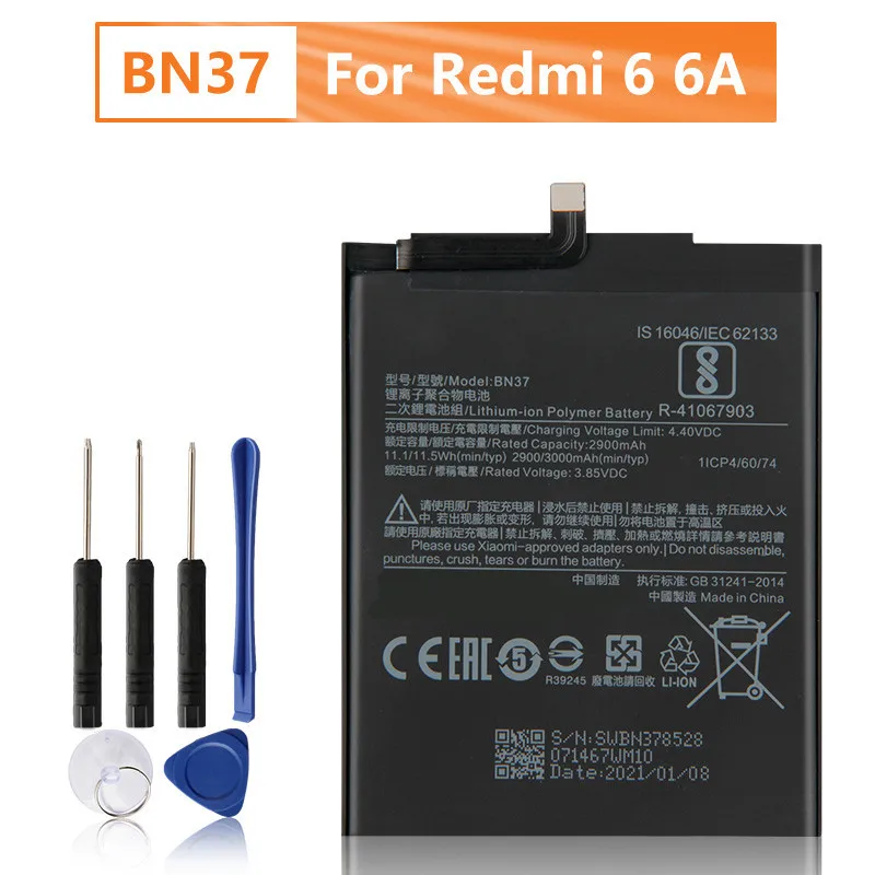 

BN37 Battery For Xiaomi redmi 6 Redmi6 One Redrice 6 BN37 Replacement Phone Battery 3000mAh + Free Tool