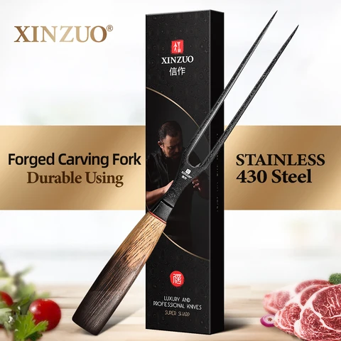 XINZUO кованая вилка из стали с ручкой из дуба