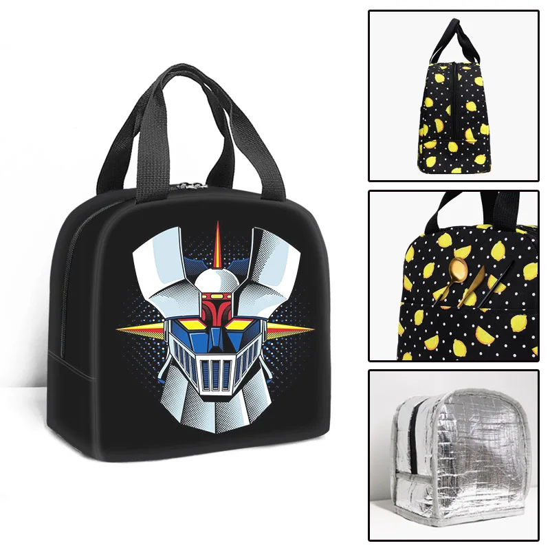 Anime Mazinger Z Portable Cooler Lunch Bag Student Thermal Insulated Food Bag Travel Picnic Work Lunch Box for Women Men