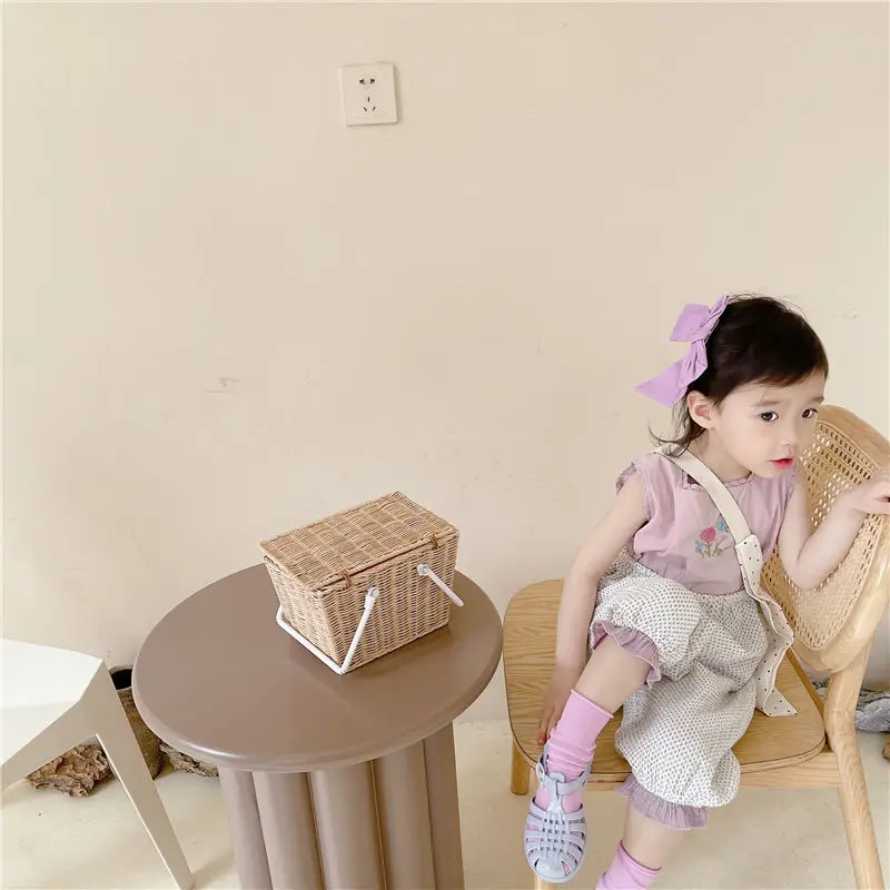 

Summer Casual baby girl clothes Suit flower embroidery Korean Sleeveless Top Pants 2Pcs French Outfit Babies Clothes Kids sets