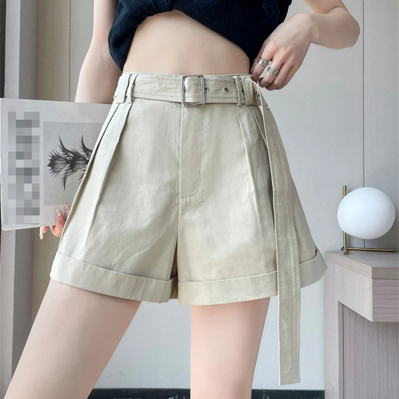 2023 Summer Thin High-waisted Slacks, Five-point Slim and Versatile Wide-leg Pants  Black Shorts  Short Pants Women