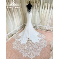 ivory lace satin wedding dress 2022 v neck sleeveless floor length mermaidtrumpet wedding gowns chapel train bridal dresses