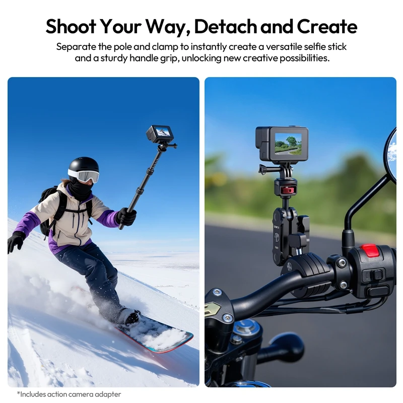 Фото Ulanzi VL03 Мотоциклетный держатель для селфи Invision для DJI Pocket 3 Insta 360 для экшн-камеры Gopro с двойным суперзажимом №2