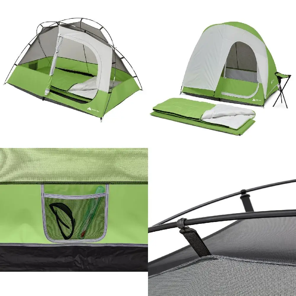 

Deluxe Fantastic Overnights Outdoors Camp Combo - Tent, Sleeping Bag, Pad & Stool for Backpacking Adventures & Enjoyable Overnig