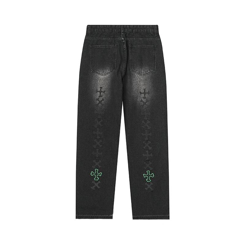 Four Seasons American High Street Jeans Men's Trend Simple Versatile Loose Wide Legs Casual Straight Pants Ins Hot Sale Cotton