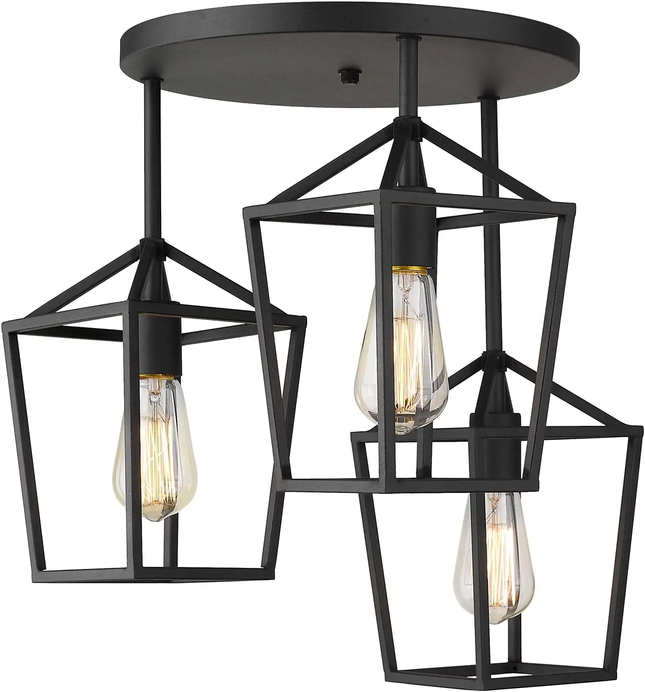 

Ceiling Light, Semi-Flush Mount Light Fixture with Metal Cage in Black Finish, 20065D2-3