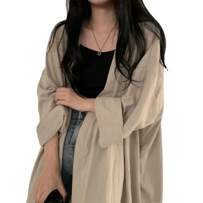 

Summer Loose Long Sleeve Cardigan Jacket Women's Shirt Women's Solid Color Thin Trench Coat Sun Protection Clothing for Women