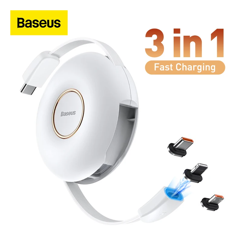 

Baseus Magnetic 3 in 1 USB C Cable for iPhone 13 12 Charger USB Type C Fast Charging for Macbook Samsung Xiaomi Retractable Cord