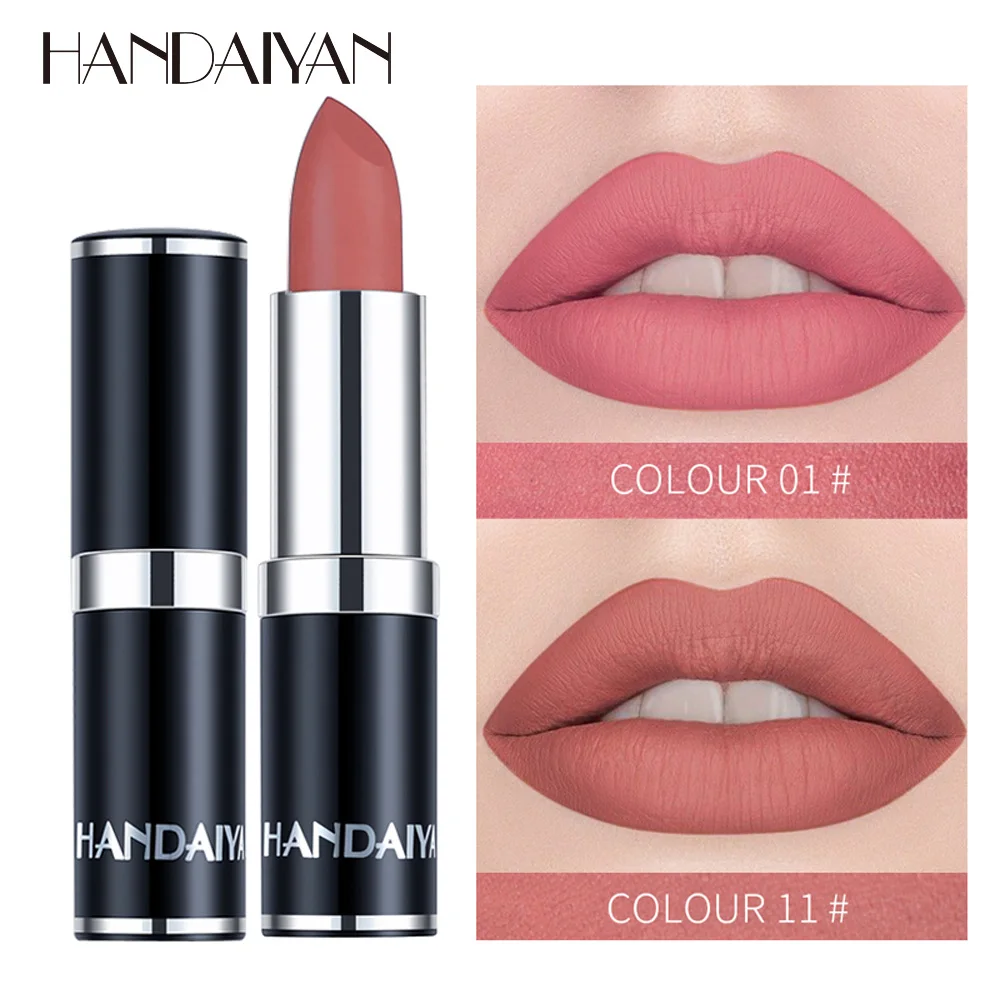 

HANDAIYAN Matte Nude Velvet Lipstick Lips Makeup Brighten Shimmer Glitter Lip Stick Waterproof Metallic Shine Lip Balm Cream Pen