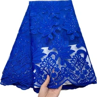 royal blue african embroidery sequins mesh lace 2022 high quality french guipure net fabric 5 yards for sew wedding prom clothes