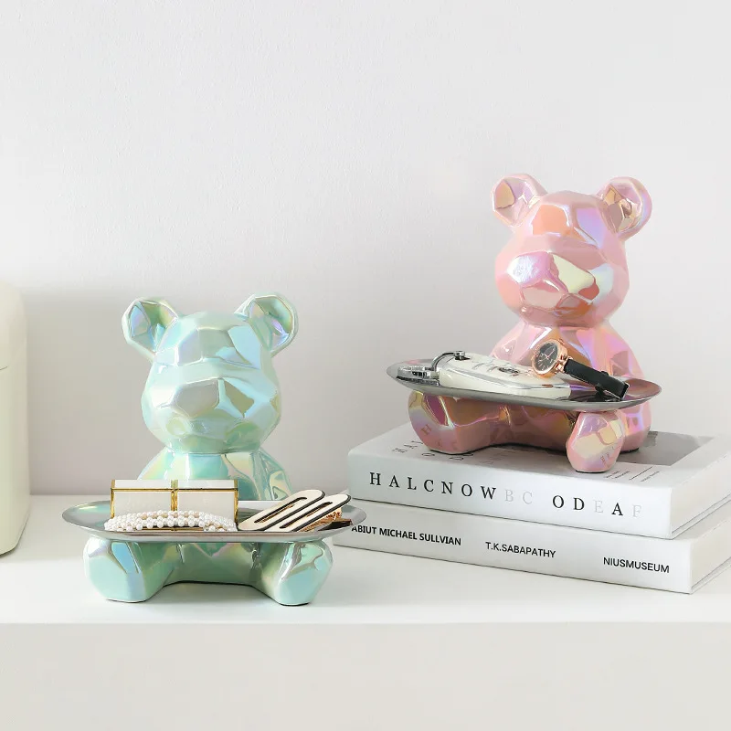 

Nordic Ceramic Bear Statues Decor Key Snack Storage Tray Piggy Bank Decor Luxury Home Living Room Cabinet Decoration Sculpture