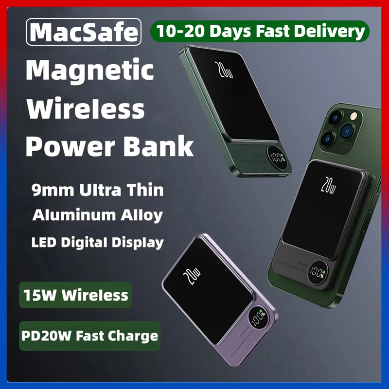 

10000mAh Macsafe Power Bank 15W Magnetic Wireless Fast Charger For Apple iPhone Samsung Xiaomi External Auxiliary Battery Pack