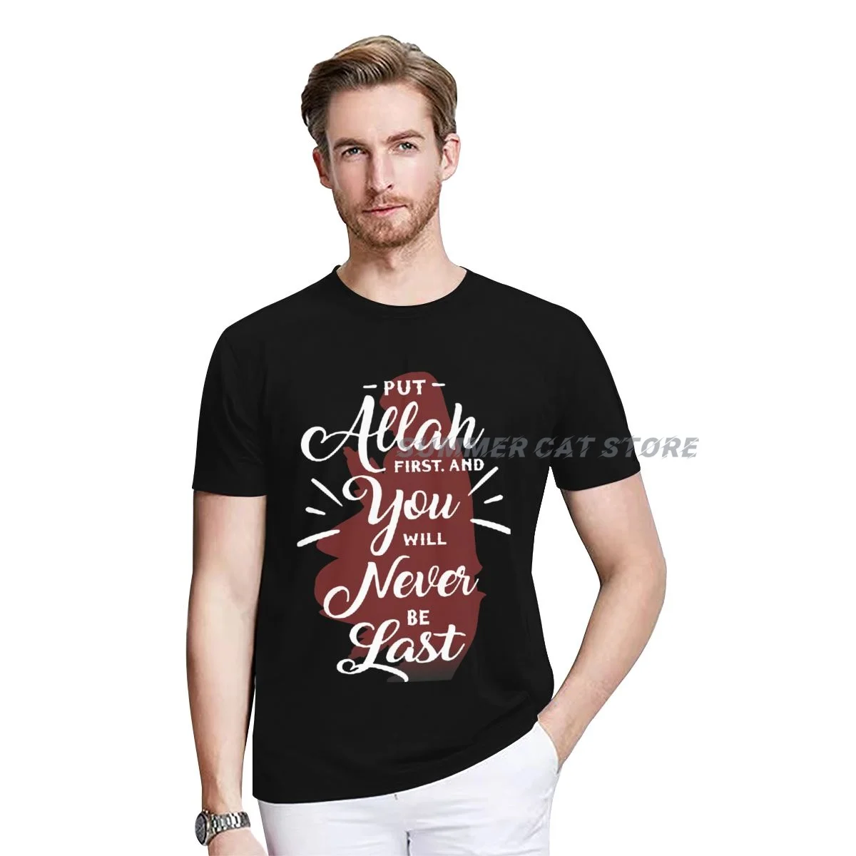 

Мужская и женская футболка с коротким рукавом, простая повседневная модная одежда с изображением Аллаха, мусульманской мечети, Бога, религи...