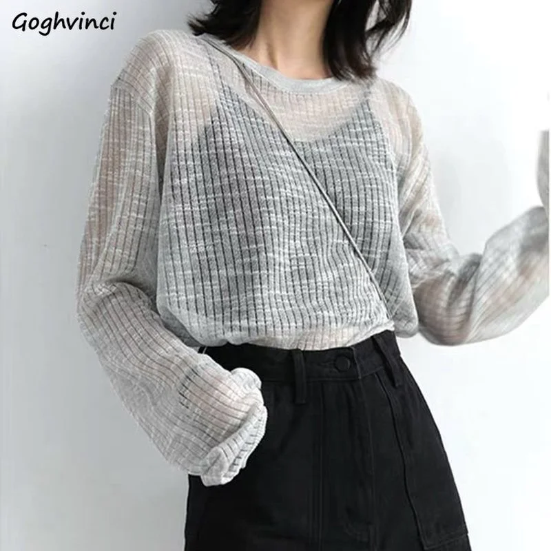 

Футболка женская солнцезащитная, прозрачная однотонная модная шикарная легкая мягкая Базовая Повседневная Студенческая рубасветильник в ...