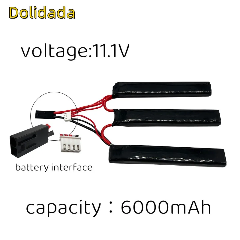 

Brand new 11.1V6000mAh 25C3S triple lithium water gun battery suitable for all kinds of toy model aircraft batteries