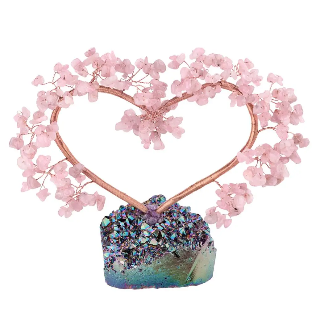 Love Heart Shaped Crystal Money Tree With Rainbow Titanium Coated Crystal Base Feng Shui Bonsai Reiki Decor For Wealth and Luck