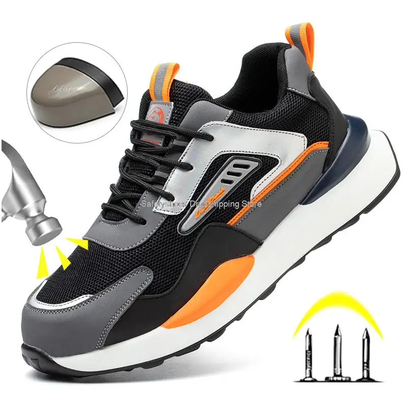 

Мужская защитная обувь со стальным носком, мужские рабочие ботинки, модная Женская рабочая обувь, Нескользящие рабочие кроссовки, новинка д...