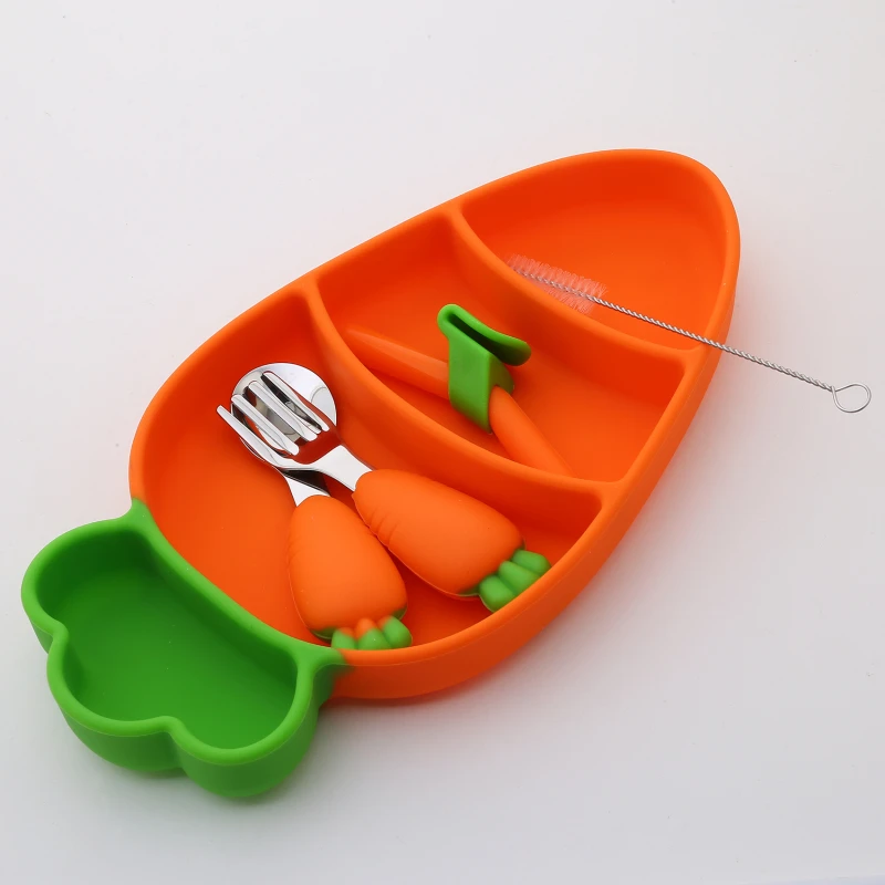 

Suction Plates Toddler Utensils Set for Baby Flatware Sets Baby Cute colorful Carrot Toddler Utensils Set 4 Divided Compartments